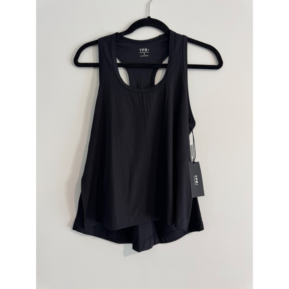 YPB Ribbed‎ Racerback Active Tank Women Small Black Side Slit Shirt Abercrombie